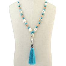 Handmade Blue Rope Bull Head Necklaces for Women Bohemain Shell Charms Cotton Fringed Tassel Necklace Gypsy Tribal Jewelry 2024 - buy cheap