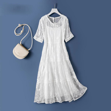 100% Silk Summer Dress 2021 Short Sleeve Dress Midi Beach Dresses for Women Casual White Clothes Vestido De Mujer Pph4112 2024 - buy cheap