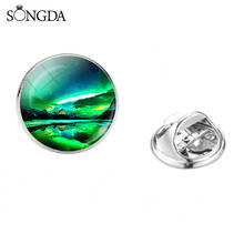 Romantic Green Aurora Borealis Brooches Colorful Northern Lights Forest Scene Glass Photo Cabochon Clasp Pins Badges 2019 2024 - buy cheap