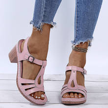 2021 New Summer Shoes Women High Heels Sandals Casual Woman Heeled Shoes Women Sandals Peep Toe Shoes Square Heel Large Size 43 2024 - buy cheap