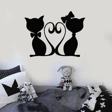 Kittens Cat Couple Wall Sticker Love Heart Animal Pets Store Art Mural Vinyl Window Decal Romantic Bedroom Home Decoration S1423 2024 - buy cheap