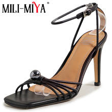 MILI-MIYA Stylish Pearl Stiletto High Heel Narrow Band Elegant Pearl Genuine Leather Ankle Strap Sandals Luxury Wedding Shoes 2024 - buy cheap