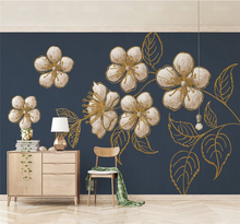 XUESU  Navy blue cloth pattern golden plum embroidery new Chinese TV background wall custom wallpaper 8D waterproof wall coverin 2024 - buy cheap