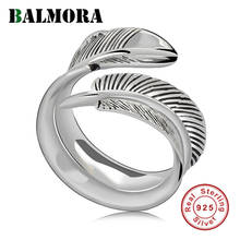 BALMORA Original 100% Real 925 Sterling Silver Feather Rings For Women Man Adjustable Open Ring Stacking Leaf  Ring Jewelry Gift 2024 - buy cheap