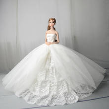 Белое кружевное свадебное платье ручной работы для куклы Барби наряды вечерние платья принцессы вечерние бальные Длинные свадебные аксессуары для одежды 2024 - купить недорого
