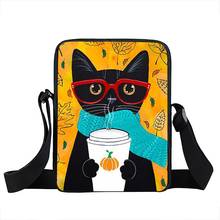 Lovely Coffee Cat Messenger Bag Animal Print Girls Bookbag Small Crossbody Bags Women Handbag Cute Clutch Leisure Shoulder Bags 2024 - buy cheap
