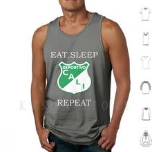 Camiseta sin mangas deportiva Cali Eat Sleep Repeat Fan Colombia, chaleco 100% algodón, Deportivo Rc, El Deportivo 2024 - compra barato