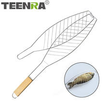 TEENRA Barbecue Meshes Camping Grill Fish Folder BBQ Clip Folder Wooden Handle Hinged Meat Vegetable BBQ Camping Tool 2024 - buy cheap