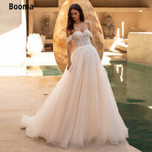 Booma Soft Tulle Light Pink Wedding Dresses Off Shoulder Sweetheart Elegant Lace Appliques Vintage Bridal Gown with a Train 2020 2024 - buy cheap