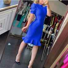 2021 New Autumn Women Bandage Dress O-Neck Ruffle Short Sleeve Fishtail Midi Bodycon Dress Elegant Celebrity Hot Style Vestidos 2024 - buy cheap