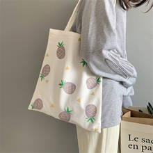 Bolsa de lona estampada frutas morango b020142, bolsa casual de ombro feminina meninas estampa de abacaxi 2024 - compre barato