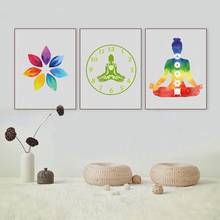Póster de arte de pared de Yoga con Loto colorido, imagen de meditación Om, Chakra de Color agua, pintura en lienzo, decoración del hogar 2024 - compra barato