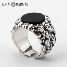 Мужское серебряное кольцо с черным агатом и гравировкой на старой глубине, винтажное регулируемое кольцо для мужчин, ювелирные изделия 2024 - купить недорого