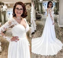 Vestido de casamento renda chiffon manga longa praia design simples tamanho grande vestidos de casamento sensual sem costas 2024 - compre barato