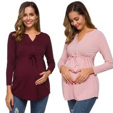 Блузка для беременных и кормящих матерей, женская одежда, однотонные рубашки с длинным рукавом для грудного вскармливания, Одежда для беременных 2020 2024 - купить недорого