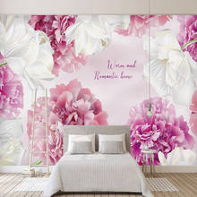 Papel tapiz fotográfico personalizado para sala de estar, murales de pared de fondo de TV para dormitorio, con gradiente moderno de flores, color rosa y púrpura, 3 D 2024 - compra barato