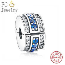 FC Jewelry Fit Original Brand Charms Bracelet 925 Silver Blue Circle Cubic Zirconia Lock Stopper Clip Beads Craft  Berloque 2024 - buy cheap