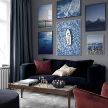 Pintura en lienzo con vista al mar y montaña azul, carteles e impresiones de chica surfeadora Sexy nórdica, imágenes artísticas de pared para decoración de sala de estar 2024 - compra barato