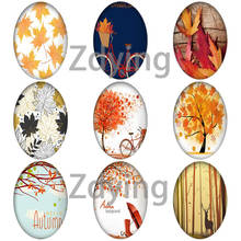 Zdying 10pcs/lot Autumn Maple Leaf Oval Glass Art Picture Cabochons Beads DIY Necklace Keychain Pendant Jewelry Findings 2024 - buy cheap
