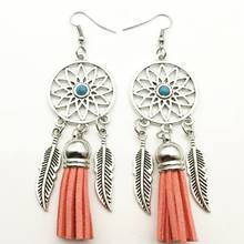 Pendientes de pluma de Peine de flujo de 7 colores, colgantes de Ángel con flores y puntos azules, joyería de recuerdo hecha a mano, regalo 2024 - compra barato