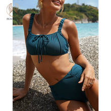 Peachtan-bikinis acanalados de Bandeau para mujer, traje de baño liso con cordón, traje de baño deportivo para mujer 2021 2024 - compra barato