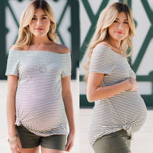 Новинка рубашка с длинным рукавом для беременных женщин пикантная рубашка без бретелек в полоску Повседневное платье для беременных 2024 - купить недорого