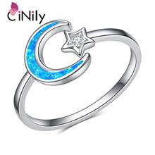 Cinily moda jóias opala anel banhado a prata criado opala anéis para mulheres lua e estrela ajustável anel atacado oj9686 2024 - compre barato