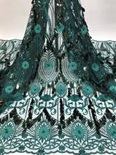 En venta, bonita tela de encaje de red bordada con flor 3D JOY-22901, tela de encaje de tul africano con lentejuelas para vestido de novia 2024 - compra barato