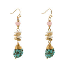Bohemia Long Ethnic Blue Turquoises Stone Drop Earrings For Women Boho Jewelry Gold Earrings Pink Bead Jewelry 2024 - buy cheap