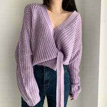 Gagaok Women Knit Sweater 2020 Spring Autumn New V-Neck Office Lady Solid Lace Up Open Stitch Loose Korean Chic Wild Cardigans 2024 - buy cheap