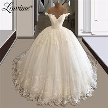 Свадебное платье принцессы с открытыми плечами и жемчужинами; Цвет белый, слоновая кость; Свадебные платья в арабском стиле; Кружевное свадебное платье с аппликацией; 2020 2024 - купить недорого
