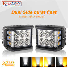 Braveway-barra de luz led com atirador lateral em cubo de 4 polegadas, lâmpada estroboscópica âmbar branco e âmbar, suv, caminhão, farol off-road 3000k 6000k 2024 - compre barato