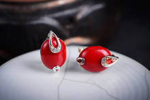 Jewelry gift Color BEAUTIFUL NEW 925 SILVER RED CORAL EARRINGS Brincos Ohrringe Sterling Silver Jewelry Earring 2024 - buy cheap
