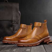 Мужские ботинки с перфорацией типа «броги»; ботинки из натуральной кожи в британском стиле на массивной подошве; сезон осень-зима; мужские Ботильоны; Bota Hombre Cuero Militar 2024 - купить недорого