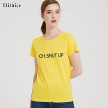 Slithice Hipster female T-shirt Black White Top Punk OH SHUT UP Letter Printed tshirt for Women Summer lady clothes t shirt 2024 - buy cheap