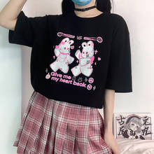 Camiseta Harajuku para mujer, ropa de calle con estampado de letras góticas de conejo, camiseta de manga corta, camisetas holgadas de cuello redondo para chicas 2020 2024 - compra barato