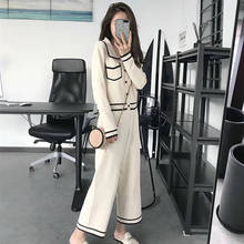 High Quality Autumn Knitted 2 Piece Set Women Sweaters Cardigan Tops+Elastic Waist Wide Leg Pants 2 Piece Set Winter Sports Suit 2024 - buy cheap