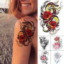 Waterproof Temporary Tattoo Sticker Old School Snake Flower Pattern Animals Water Transfer Body Art Flash Fake Tatoo 2024 - buy cheap