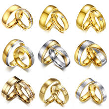 Золотистые обручальные кольца, бриллианты, ювелирные изделия, обручальное кольцо из нержавеющей стали, Подарок на годовщину его и ее паре 2024 - купить недорого