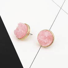 Bijoux-pendientes redondos geométricos para mujer, joyería Rosa burdeos, piedra de cristal de geoda falsa, J78 2024 - compra barato