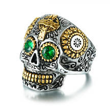 Mexican Sugar Skull Ring for Men Punk Green Eyes Rings Mens Stainless Steel Biker Band Male Jewelry 2024 - buy cheap