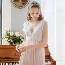 Camisola feminina branca de algodão, pijama sexy vintage elegante com renda 2024 - compre barato