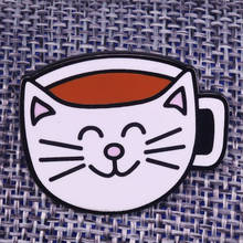 Эмалированная булавка в виде кофейной чашки, Милая брошь в виде кошки-улыбки, милый забавный расслабляющий Декор 2024 - купить недорого