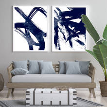 Pósteres e impresiones de pintura abstracta de acuarela en azul marino, arte de pared de estilo nórdico, imágenes en lienzo para decoración de sala de estar y dormitorio 2024 - compra barato