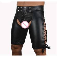 Wetlook-pantalones cortos abiertos de piel sintética para hombre, lencería Sexy, leggings de látex, ropa para discoteca, ropa erótica gay fetiche, pole dance 2024 - compra barato