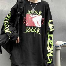 Camiseta streetwear harajuku, camisetas hip hop, para homens, mulheres, casuais, de primavera, de manga comprida, camiseta solta, moda 2020, camiseta japonesa 2024 - compre barato