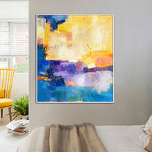 Large Yellow Blue Painting Abstract Canvas Painting Minimalist Abstract Painting,Dining Room Canvas Abstract Oil Painting 2024 - купить недорого
