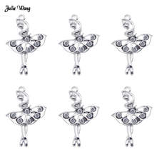 Julie Wang 5pcs 10pcs Fashion Alloy Ballet Girl Charms With Rhinestone Pendant For Women Necklace Earrings Jewelry DIY Accessory 2024 - buy cheap