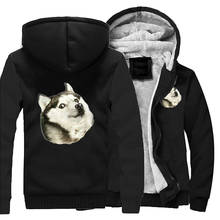 Funny Kawaii Siberian Husky Hat Loose Hoodies Winter Warm Street Jackets Coat Men Thick Hoodie Printed Fitted Funny Sweatshirt 2024 - buy cheap