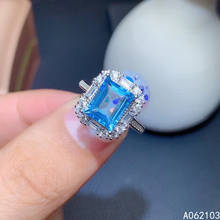 KJJEAXCMY-anillo ajustable de Plata de Ley 925 con incrustaciones de Topacio azul natural, joyería fina, Gema cuadrada exquisita, para hombres y mujeres 2024 - compra barato